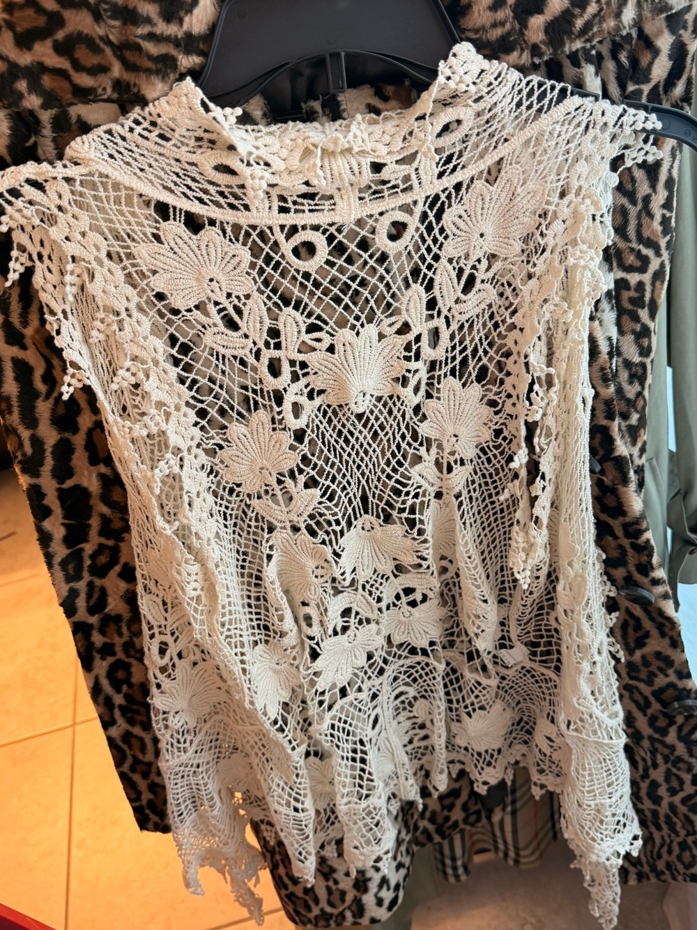 Crochet Lace Overlay Top - Cream